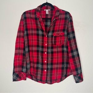 Victoria's Secret Plaid Button Down Shirt - Red/Black - Medium
